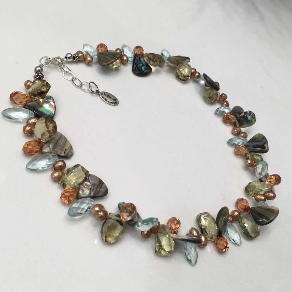 Bejewel by Carroll Dorsey Walker 925 Sparkly Genuine Topaz, Abalone & Pearls